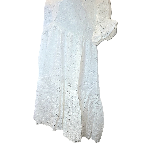 Sundance Jasmine Eyelet Midi Dress Womens Large Woven Cotton High Low Hem V-Neck - Picture 9 of 16